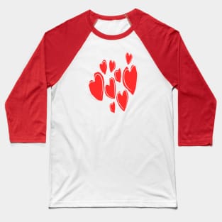 Cute Hearts Hand Drawn Deep Red Romantic Doodle Baseball T-Shirt